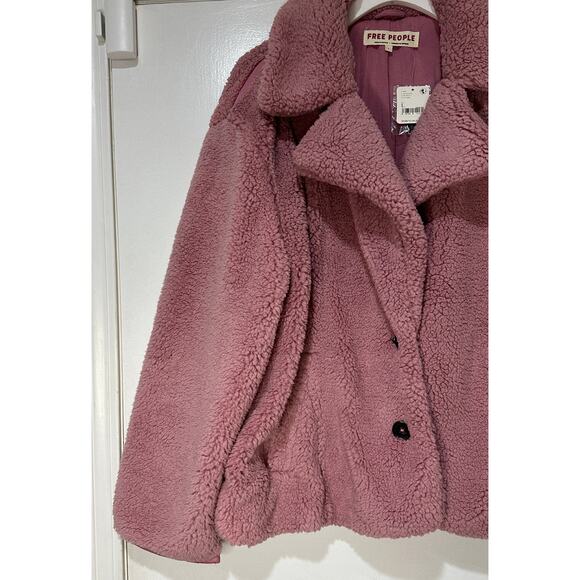 Free People Joplin Faux Fur Cozy Teddy Jacket Smoked Pink Size Large NWT Slouchy - Picture 5 of 15